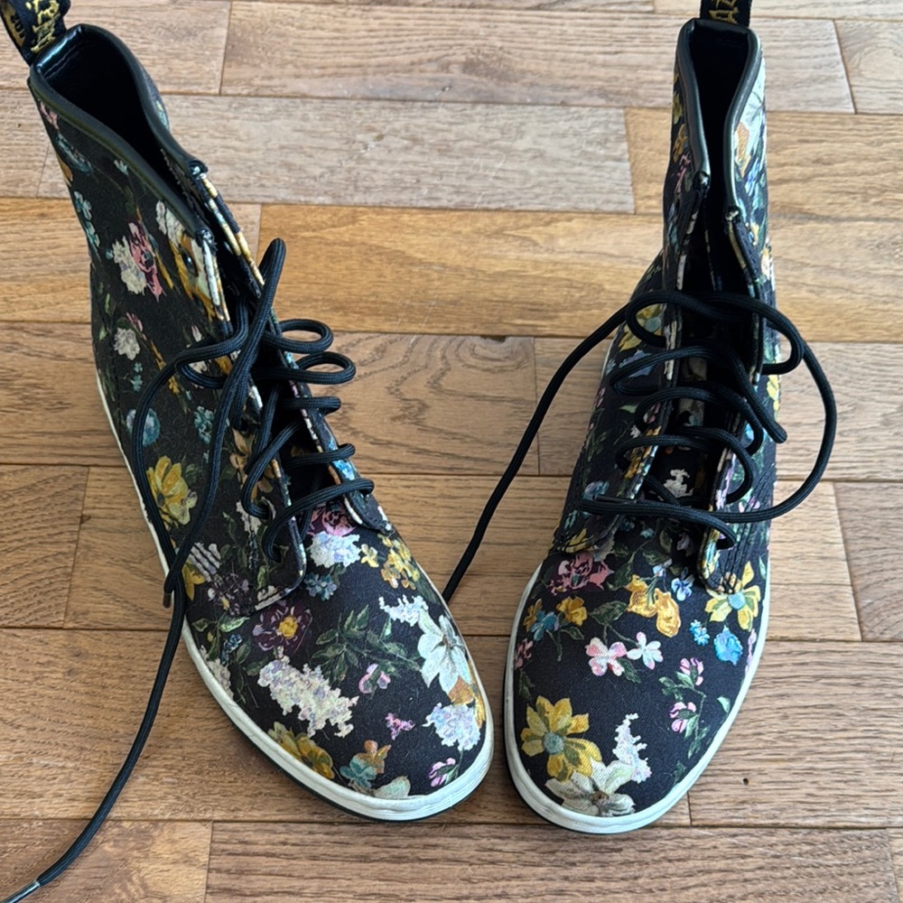 Dr. Martens Black Lace Up Boots with Floral Design